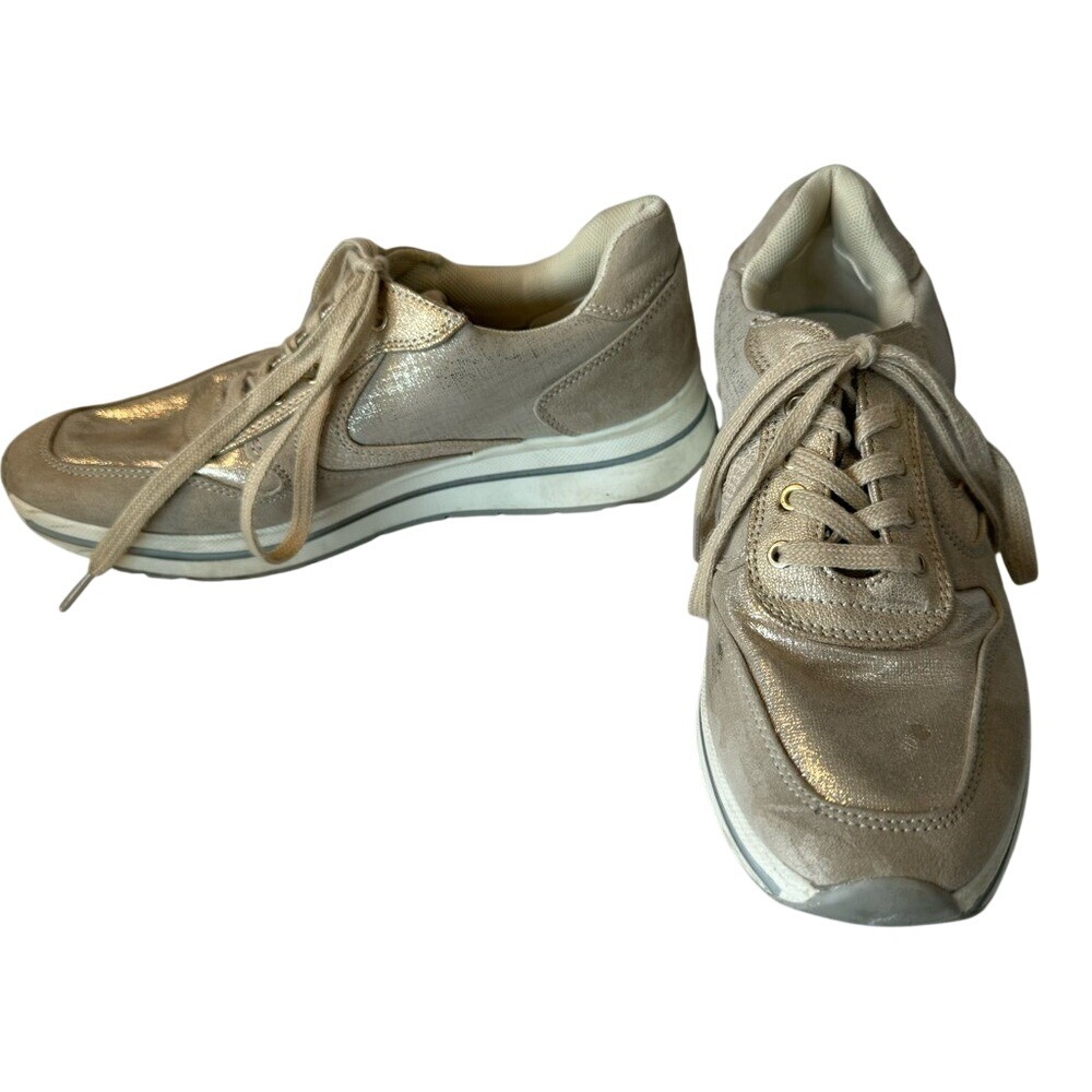 Alessya's Women's Gold and Cream Sneakers, Size 38 (7.5), EUC